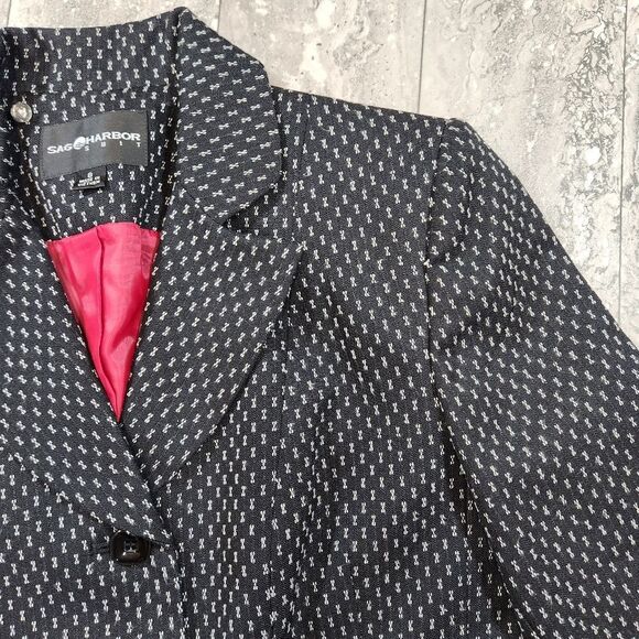 🇬🇪🔸️Vintage Sag Harbor Black Triple Button Suit Blazer Size 8 - Picture 7 of 12